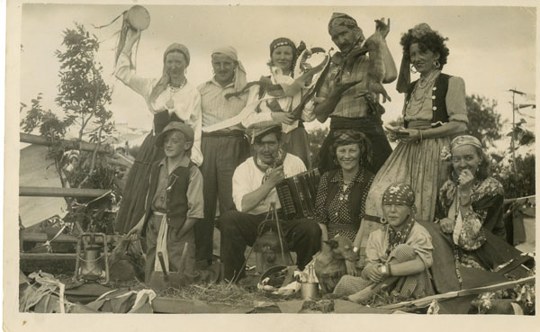 Photograph taken at Llangwm Carnival no date. A group of minstrels